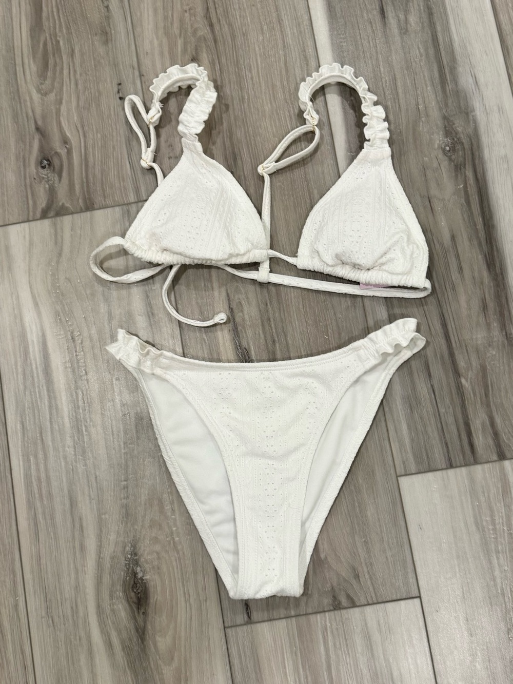 Classic White Ruffled Triangle Bikini Set